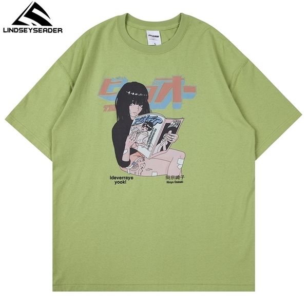 

lindsey seader men's oversize hip hop t-shirt funny anime girl print t shirt short sleeve tshirt harajuku cotton casual tee 210716, White;black