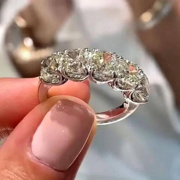

cluster rings full bling iced out female finger ring for party 6 round cubic zirconia women wedding bride trendy jewelry, Golden;silver
