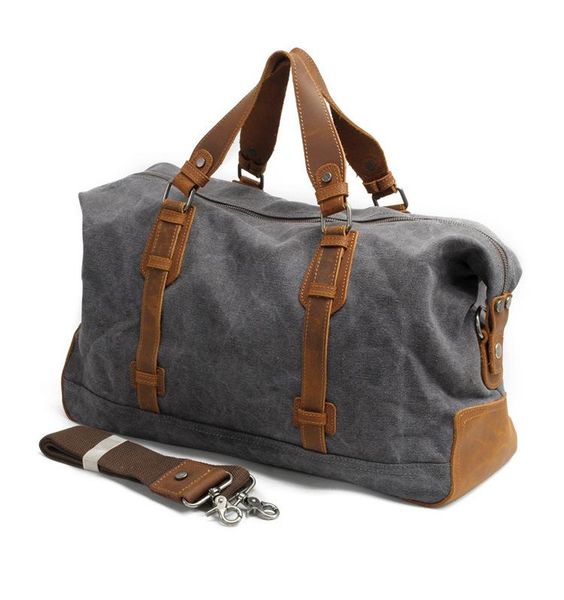 

duffel bags vintage thick canvas +leather luggage bag men travel tote weekend duffle overnight large