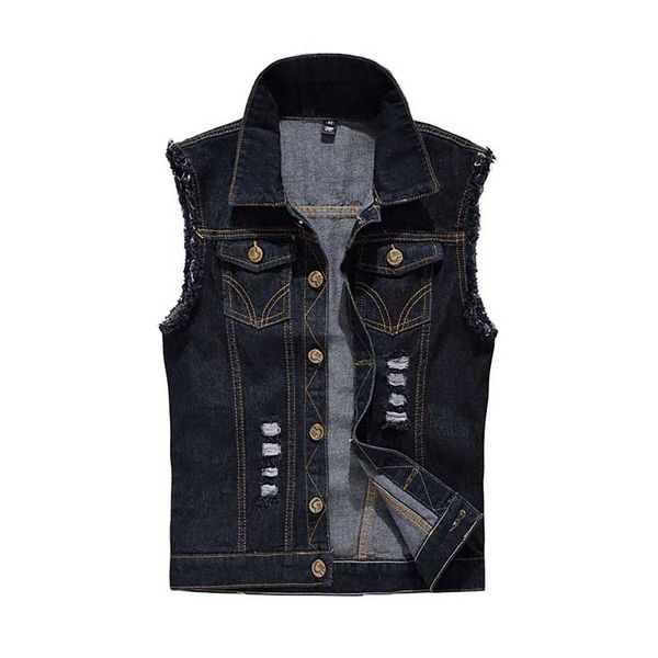 

jackets fashion men ripped sleeveless jacket cotton waistcoat casual slim jeans denim vest plus size s-6xl black, Black;brown