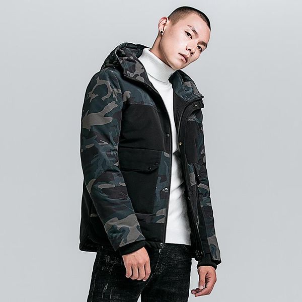 

men's down & parkas winter camouflage cotton jacket clothing thick warm youth casual, Black