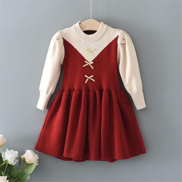 

girl's dresses 2021 korean baby girl clothes autumn winter kids christmas party sweater warm knitted toddler children clothing 5574, Red;yellow