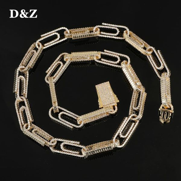 

chains d&z 19mm iced out baguette bling cz prong copper setting + cubic zirconia stones necklace for men women jewelry, Silver