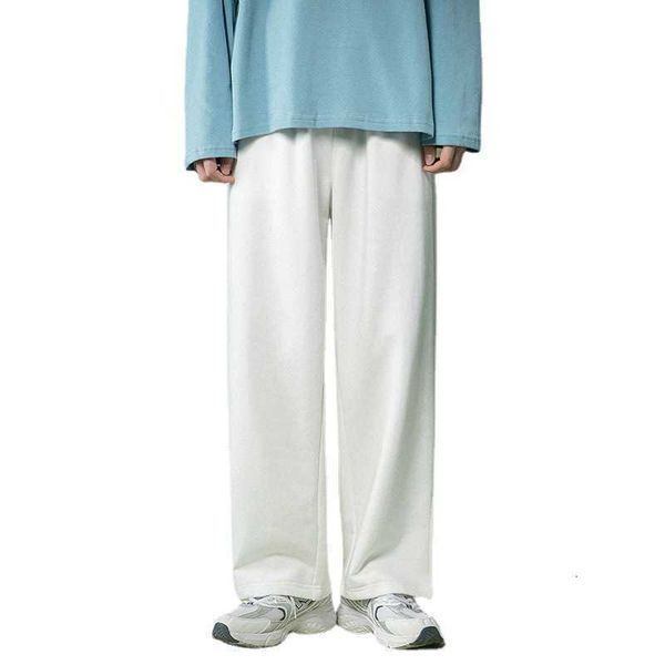 

ins fashion brand white pants men's autumn loose wide leg straight korean casual, Black