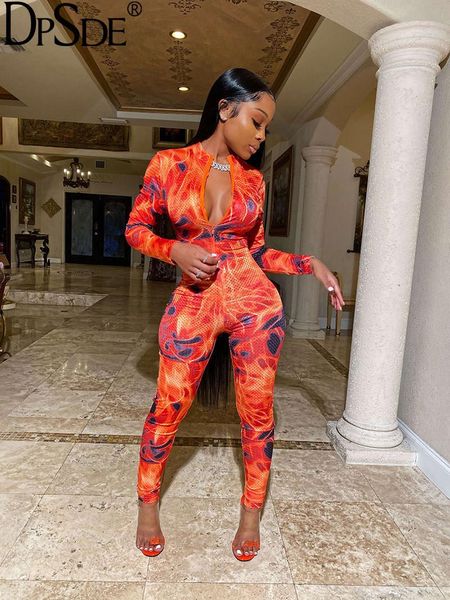 

women's jumpsuits & rompers dpsde camouflage front zipper skinny long jumpsuit stand collar bodycon women 2021 autumn streetwear catfit, Black;white