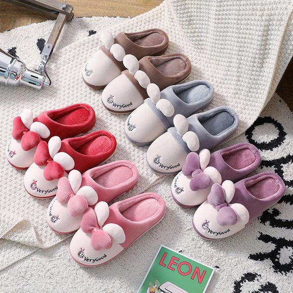 

slippers 2021 winter couple plush women warm home indoor shoes lovers floor soft pantuflas men, Black