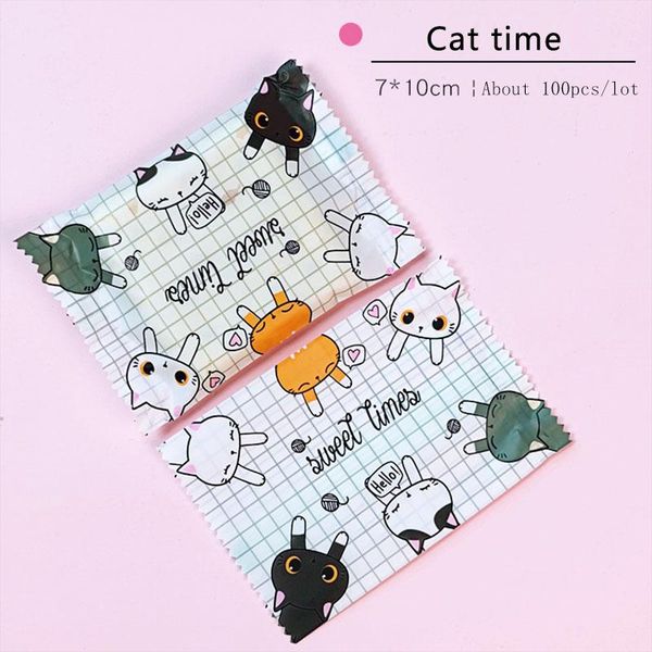 

gift wrap 100pcs/lot 2021 cookie packaging bag cat time homemade nougat candy food packing plastic bags birthday wedding party