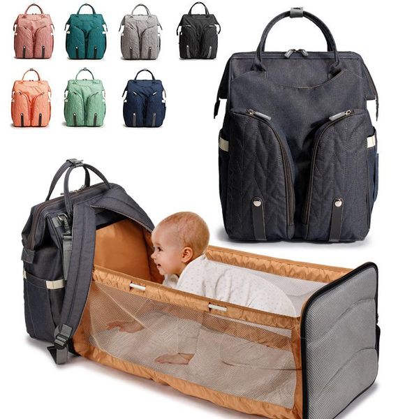 

folding bed mummy bag, multifunctional large capacity, fashionable maternal and baby bag without stress back diaper bags