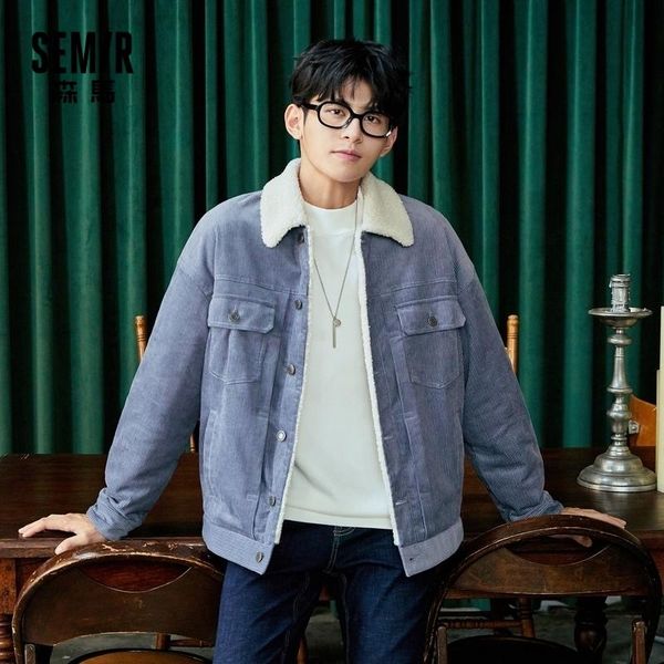 

men's jackets semir corduroy jacket men autumn and winter plus fleece coat korean trend casual lamb wool tooling cotton, Black;brown