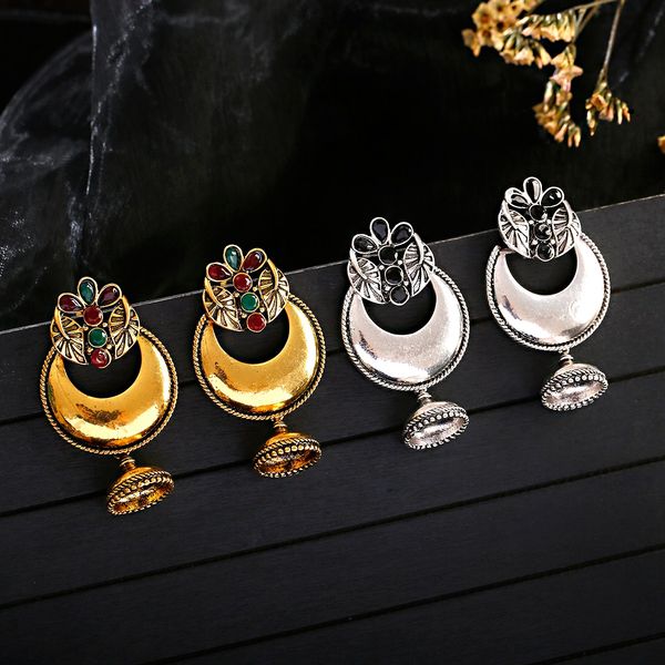 

vintage classical gold moon shape dangle earring for women boho ethnic flower earrings orecchini donna, Silver