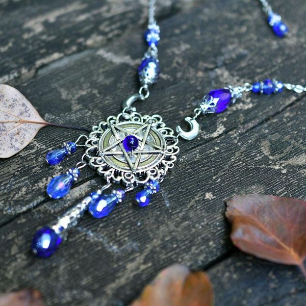 

chains pagan wedding gift wiccan handfasting pentagram necklace gothic jewelry, Silver