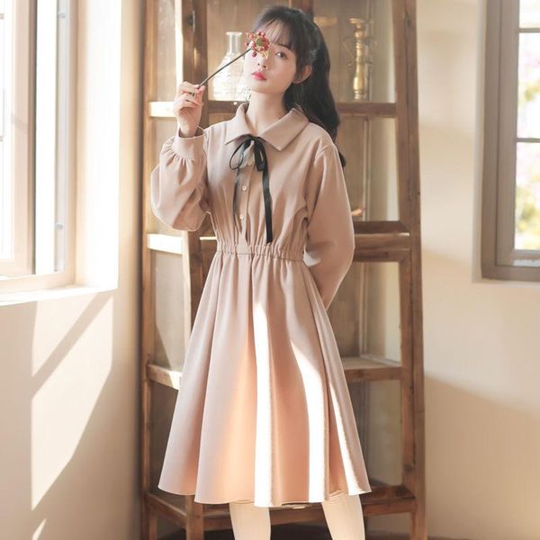 

casual dresses 2021 spring autumn vintage lace up bow dress women ruffles chiffon female maxi elegant party vestidos long j320, Black;gray