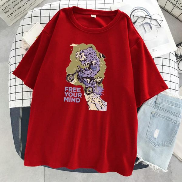 

crazy brain your mind print women t-shirts summer breathable short sleeve fashion casual soft brand t shirts women's t-shirt, White