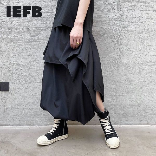 

iefb black causal trousers personality irregular design niche trend folded loose big size ankle length pants 9y6659 210524