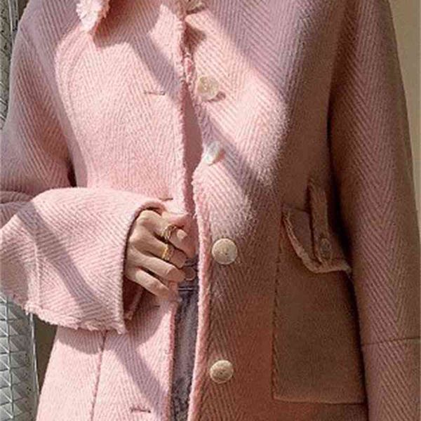 

wool blend retro simple pinstripe lapel loose woolen short coat women lwxs, Black