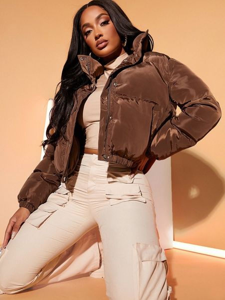 

pocket front puffer winter coat d8gp#, Black