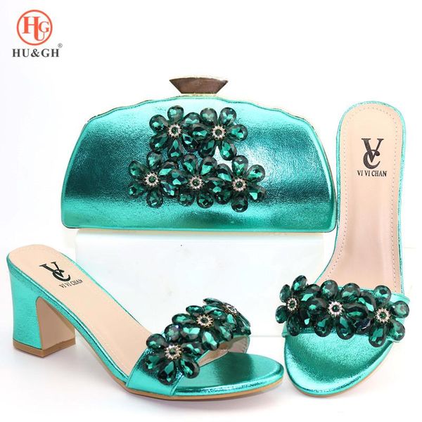 

dress shoes green women slippers and clutch to match set nigerian party bag decorated with rhinestones wedding, Black