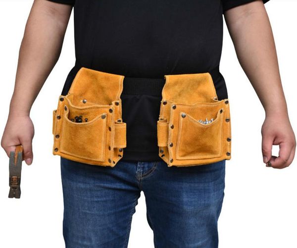 

storage bags cowhide wearable waist metal parts fishing travel tool belt bag electric drill screw nail bit wy815