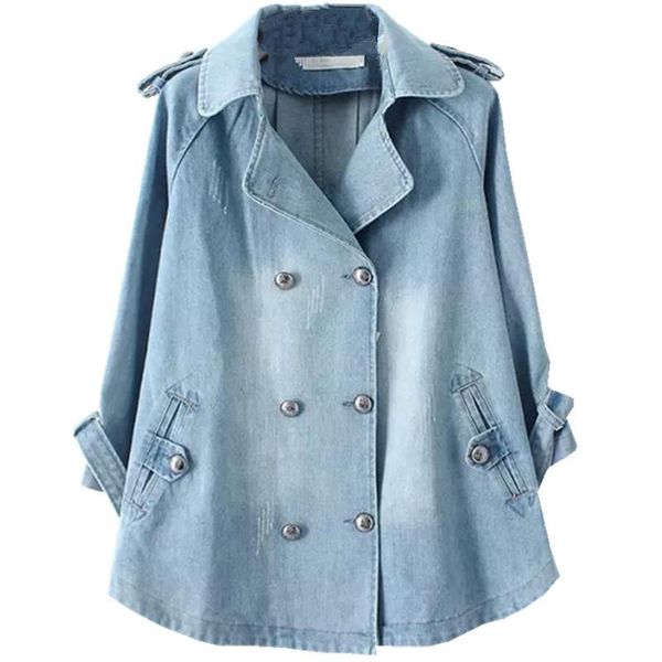 

women's trench coats 2021 spring plus size women coat large loose denim female casual autumn windbreaker elegant jeans n831, Tan;black