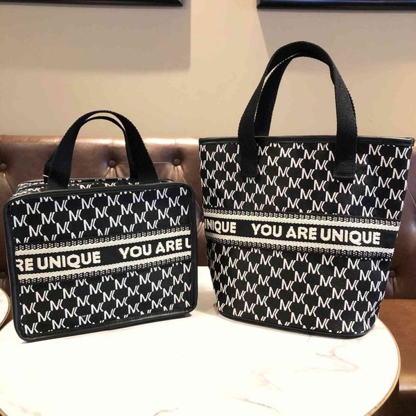 

handbag fog canvas black and white letters portable cosmetic bag fashion large capacity mommy simple storage, Black;red