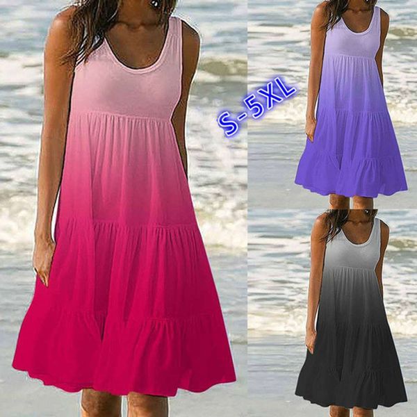 

2020 women's gradient sleeveless dress with side seam zipper, Black;gray