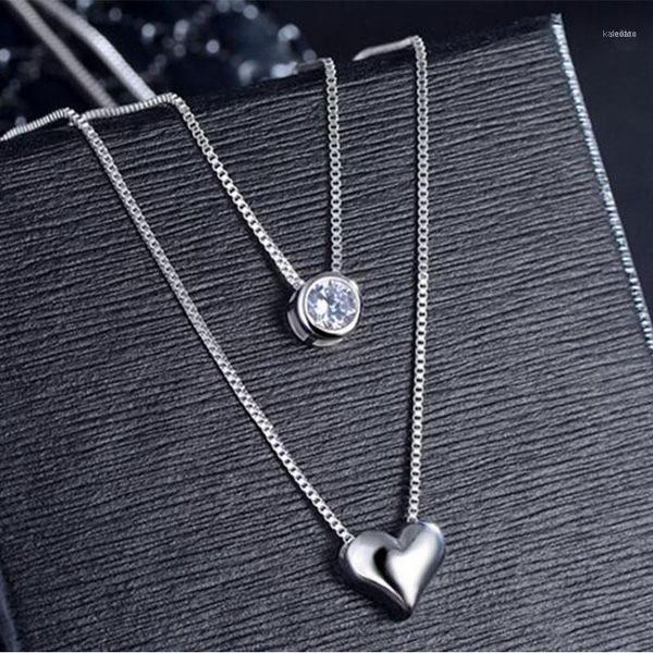 

chains anenjery 925 sterling silver necklace double layer chain zircon heart pendants necklaces for women kolye choker s-n1571