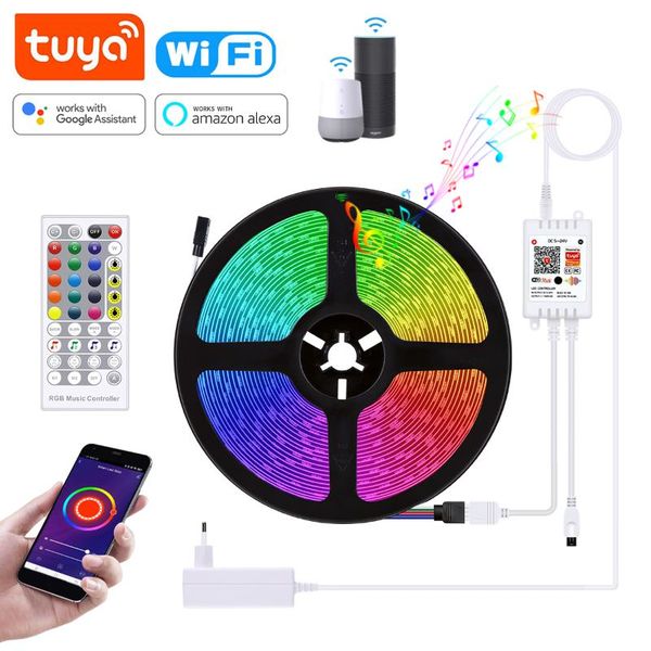 

bluetooth wifi app led strip light rgb flexible fita tape ribbon 5m 10m 15m 20m ir controller adapter strips