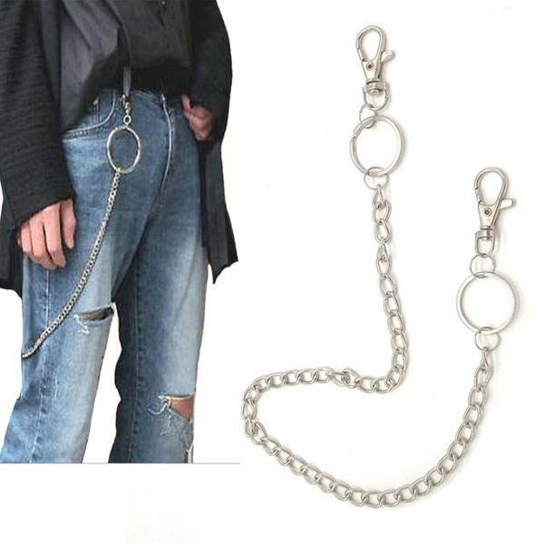 

keychains 38cm stainless steel long metal wallet belt chain rock punk trousers hipster pant jean keychain clip keyring hiphop jewelry, Silver