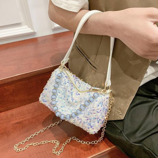 

evening bags brand designer small bag female 2021 ladies sequined shoulder fashion messenger handbag korean beaded chain