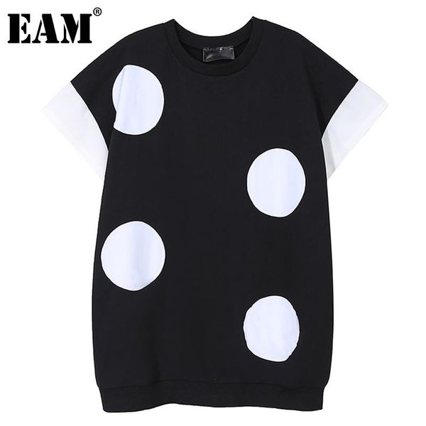 

women's t-shirt [eam] women black dot printed big size long round neck short sleeve fashion tide spring summer 2021 1dd5798, White