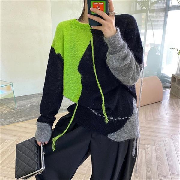 

loose mohair women fall womens sweaters korean style o neck hit color long sleeve pullovers female fashion casual soft lady, White;black