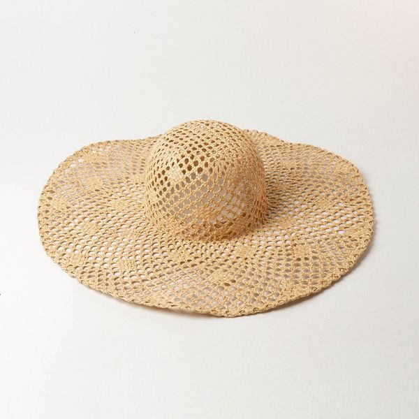 

fashion big hat hollow out hand woven straw with eaves in spring and summer, Blue;gray