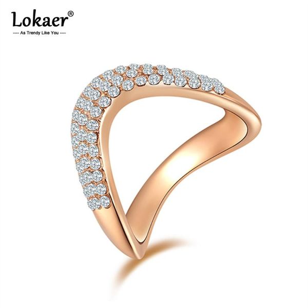 

wedding rings lokaer rose gold geometric letter v shape rhinestone jewelry fashion bohemia cz crystal party ring for women girls r15001, Slivery;golden