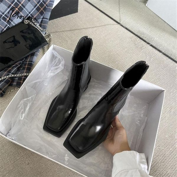 

boots prowow fashion blue black genuine leather women ankle square toe back zip xhunky mid heel shoes woman