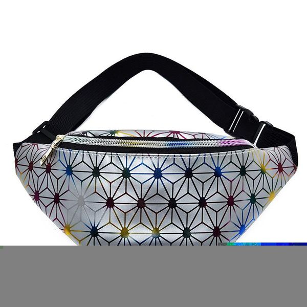 

women's fashion waist bag personalized roll color pu leather flashing lattice belt case laser phone pouch fanny pack bags