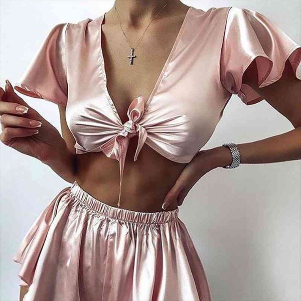 

pajamas for women sleepwear pink v neck and pijamas shorts two piece set summer satin silk sleep lounge wear, Black;red