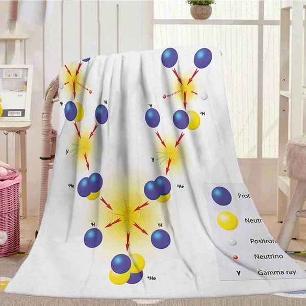 

fleece blanket 50" x 60", educational warm blanket nuclear fusion proton neutron chain hydrogen cosmic energy molecule atom,