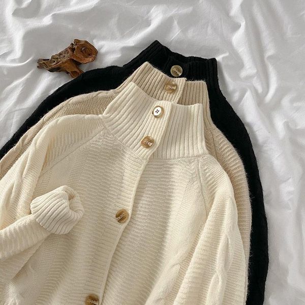 

women's knits & tees solid high neck sweater cardigan women casual white fashion korean style short femme warm outwear