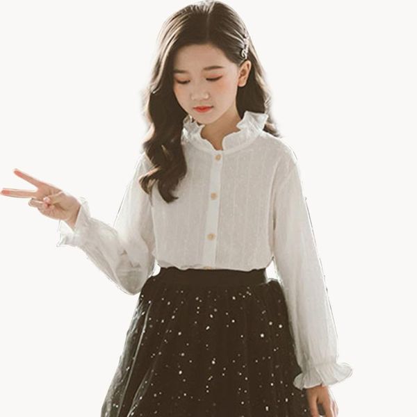 

blouse for girls solid color girl white shirt long sleeve blouses children's school clothes 6 8 10 12 14 shirts, White;black