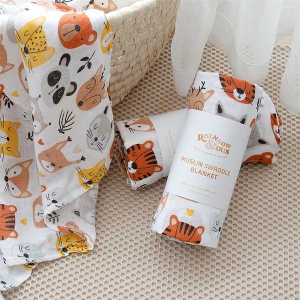 

rainbow&iris bamboo cotton muslin swaddle super soft and breathable born wrap 120x120cm 220209