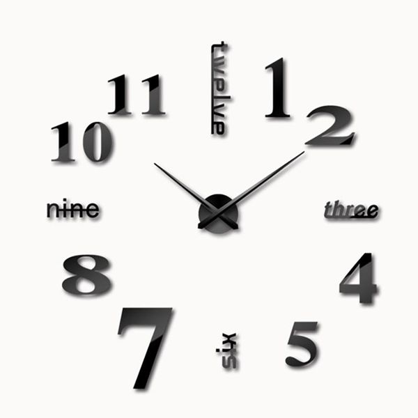 

quartz wall clocks modern design watch 3d real big clock rushed acrylic mirror sticker diy home decor