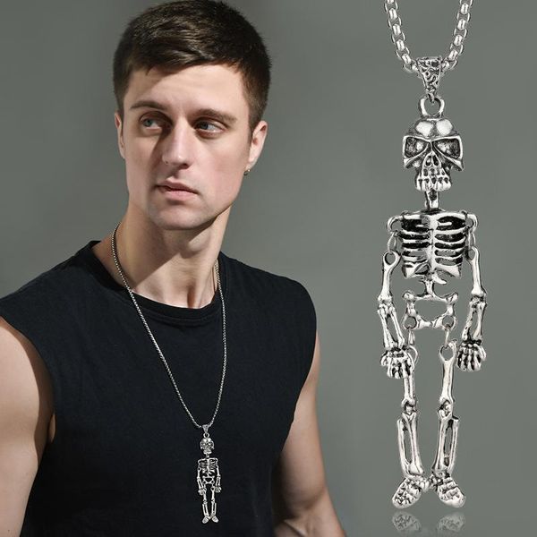 

pendant necklaces trend personality dark skeleton titanium steel for men and women punk hip hop necklace jewelry, Silver