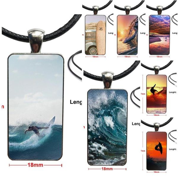 

pendant necklaces for women children glass cabochon necklace rectangle fashion sea wave surf summer surfing ocean, Silver