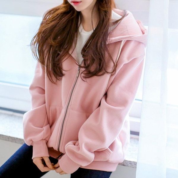 

women's hoodies & sweatshirts women autumn plus size hooded clothing thick zipper womens long solid coats all-match simple loose leisur, Black