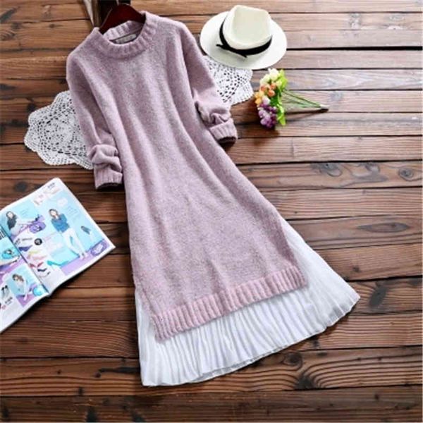

dress spring autumn midi women clothed around the neck of chiffon patchwork sweater elegant casual sleeve long sleeves division dresses b09q, Black;gray