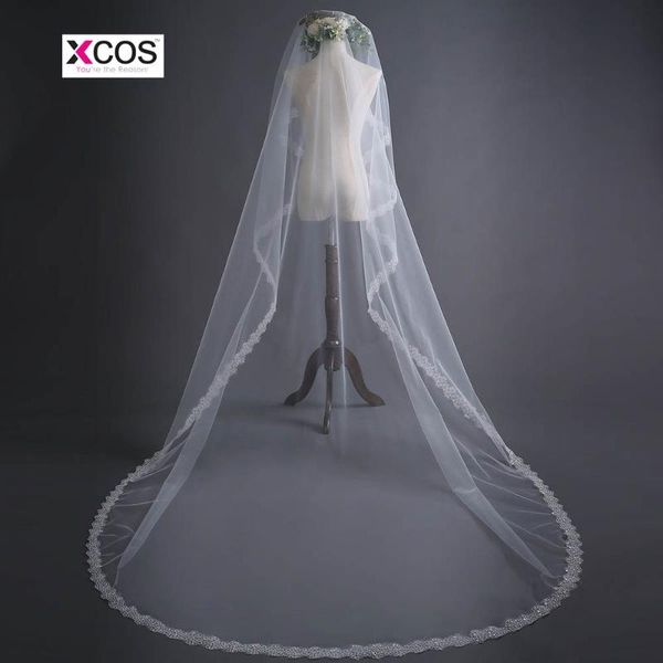 

bridal veils 3m long cathedral wedding 2021 ivory tulle lace applique with sequin accessories, Black