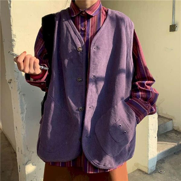 

women's tooling vest jacket 2021 autumn retro purple corduroy outer wear waistcoat women loose korean version ins vests, Black;white