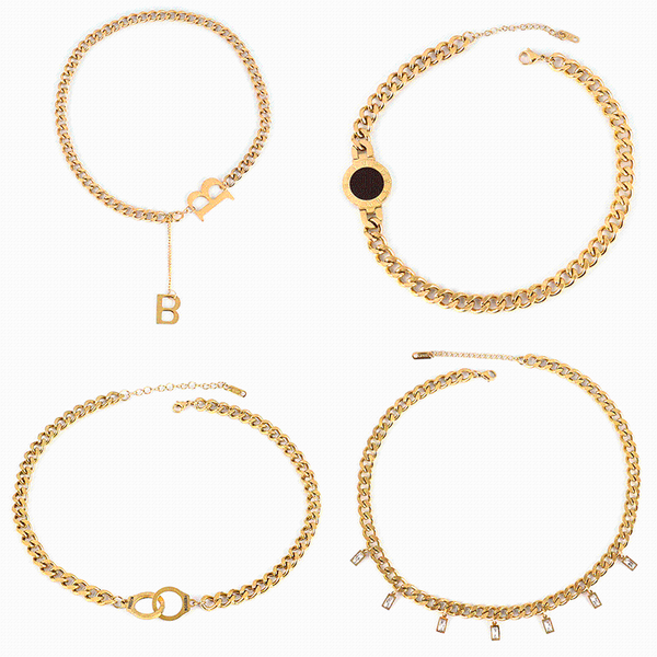 

chains euramerican stainless steel necklace zircon thick chain choker men punk roman numerals necklaces for women jewelry, Silver