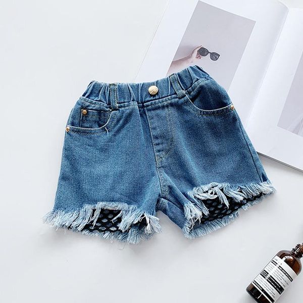 

jeans 12m-7 years baby girls shorts pant 2021 summer children short pants for kids ripped casual denim, Blue