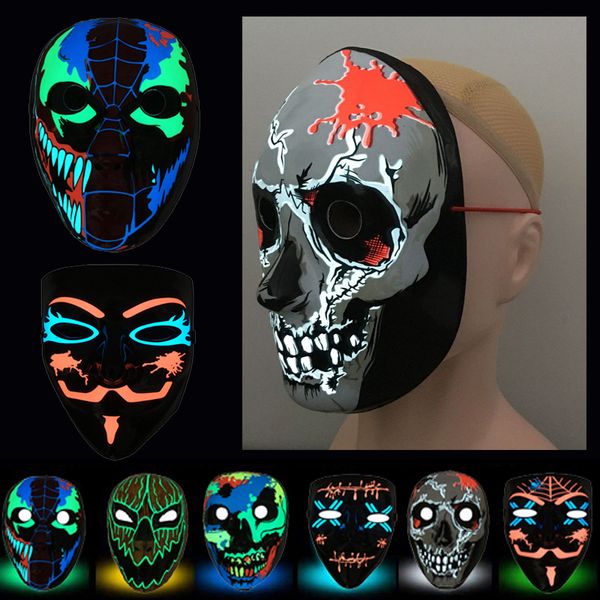 Halloween Fulgor Máscara 3D El Eleitor Horror Masks 3 Modos Luminosos Fantasma Festival Party Cosplay Adereços 10 estilos